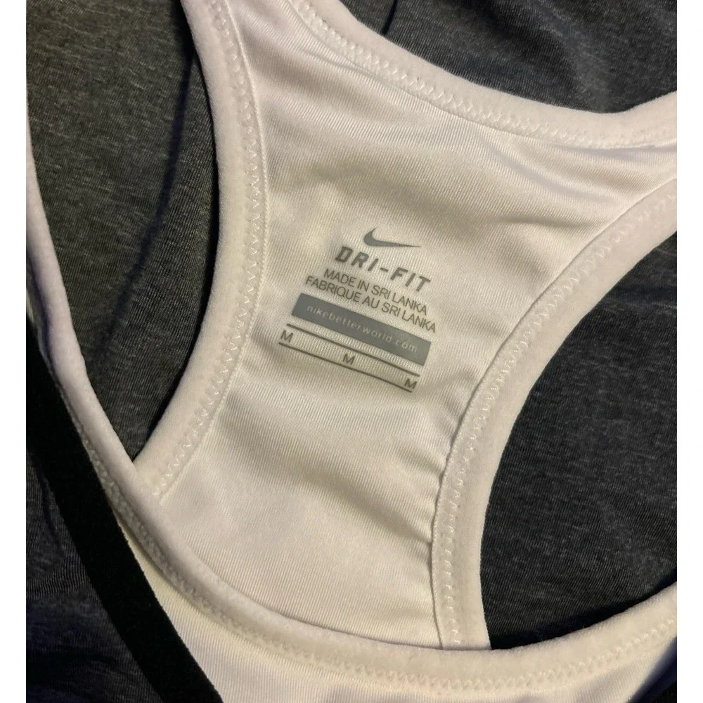 Nike Dri-FIT Grey/White/Black Loose‎ Active Tank Over Sports Bra, Medium